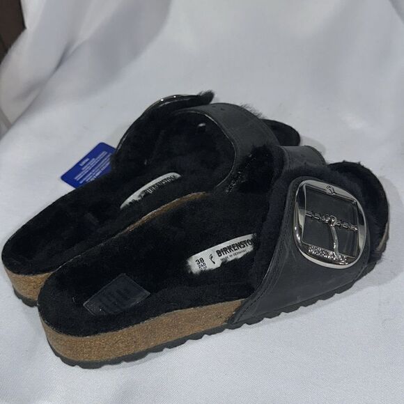 BIRKENSTOCK MADRID SHEARLING BIG BUCKLE SANDALS BLACK NEW NWT - Picture 11 of 12